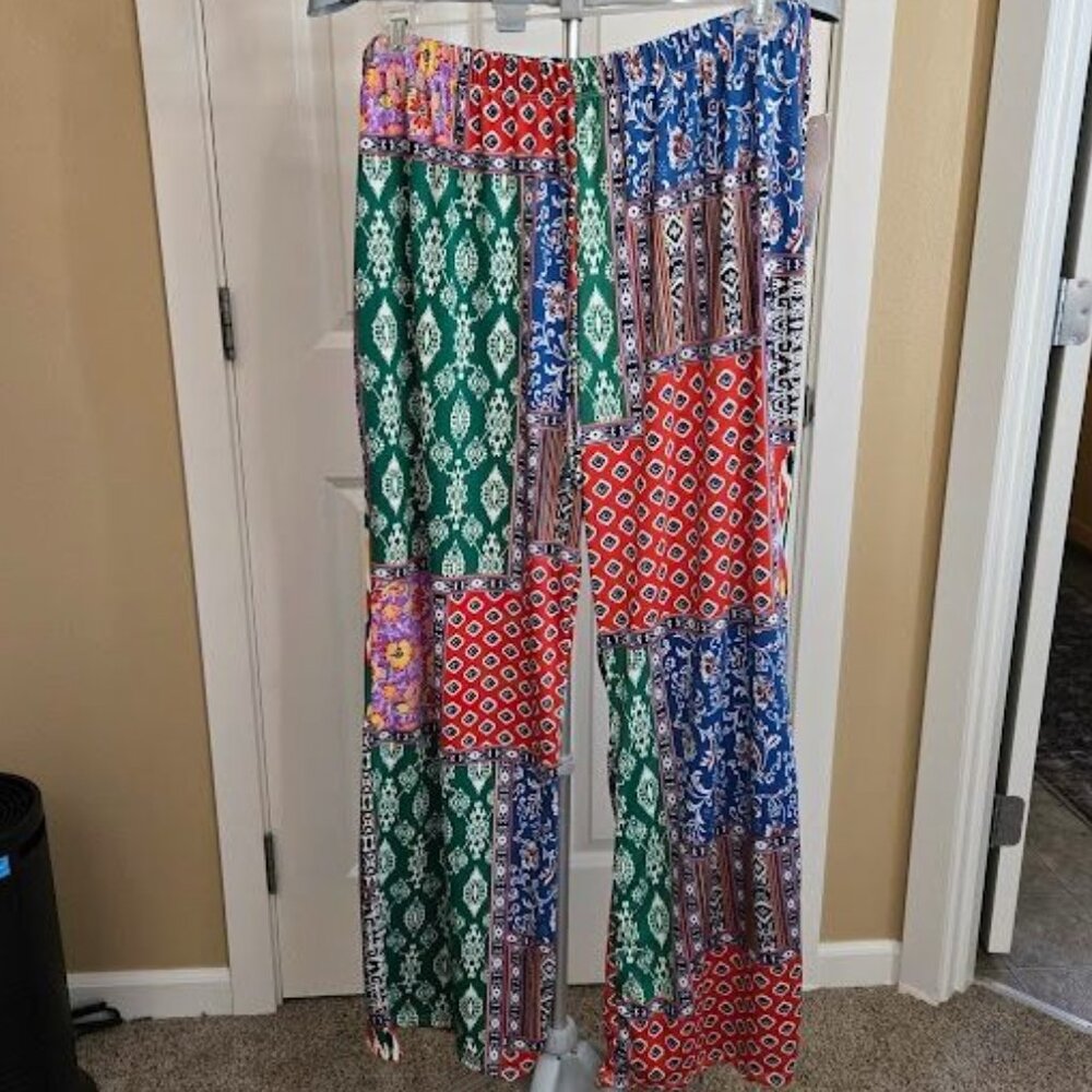 NWT Love Ryan Los Angeles sz 2X patchwork wide leg pants